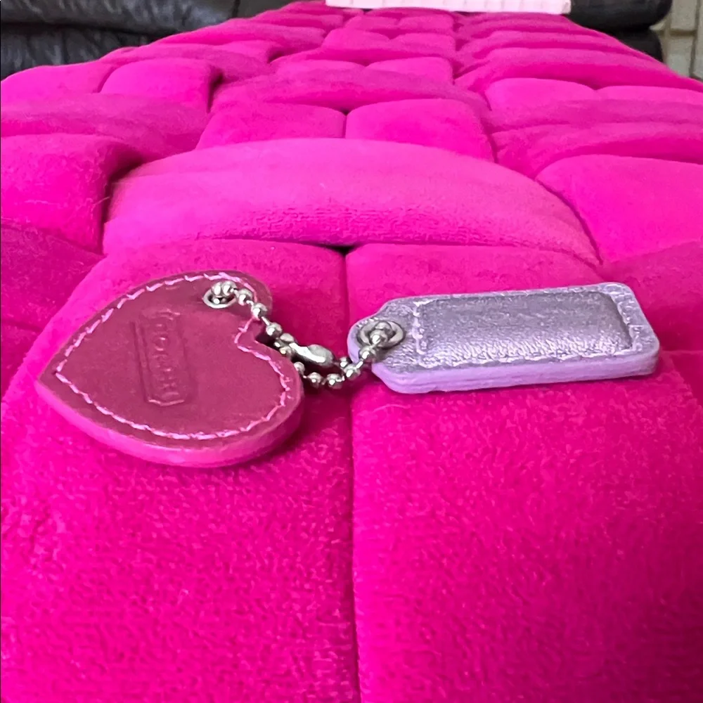 Coach Pink Heart & Lilac Tag Leather Keychain Charm